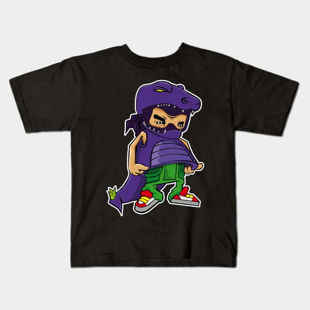 Purple Dinosaur suit Kids T-Shirt by BOEC Gear